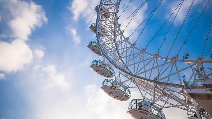 gray Ferris wheel, architecture, city, London Eye, clouds, sky, HD wallpaper