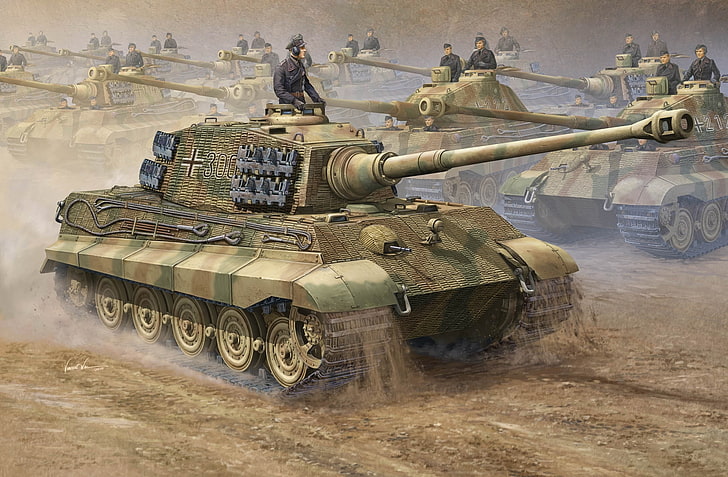 battle tanks illustration, war, Art, Stroy, heavy, German, Tiger II, HD wallpaper