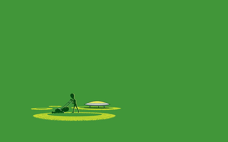 man mowing lawn graphics art, digital art, minimalism, humor, HD wallpaper