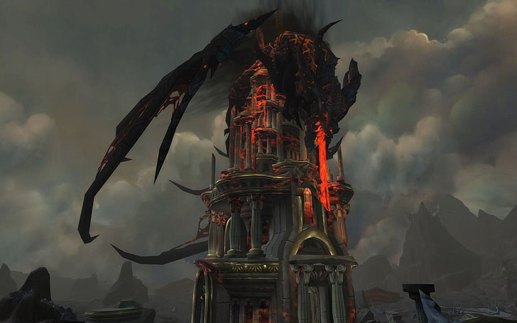 black dragon destroying the castle digital wallpaper, World of Warcraft