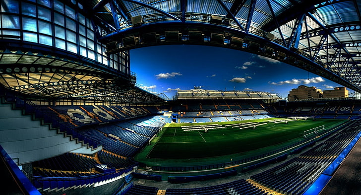 Stamford Bridge, green and blue stadium, Sports, Football, architecture