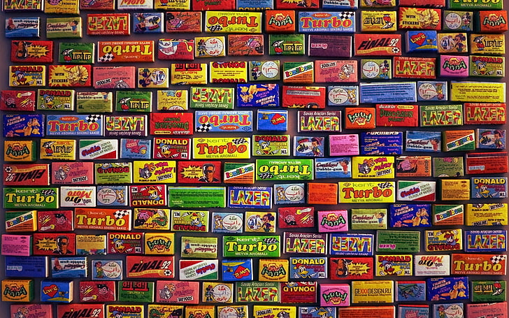 assorted-labeled box lot, chewing gum, allsorts, types, brands, HD wallpaper