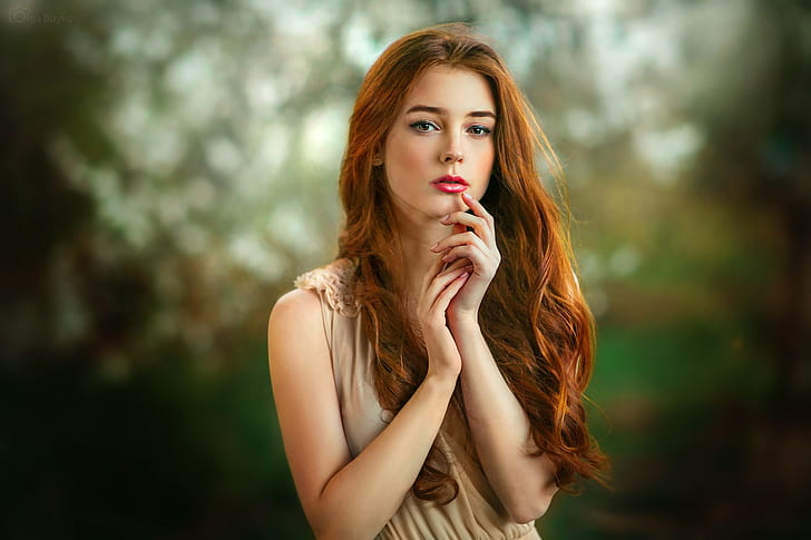 Olga Boyko, portrait, redhead, women outdoors, long hair, face