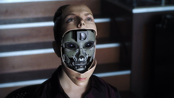 grey robot, androids, machine, portrait, headshot, looking at camera, HD wallpaper