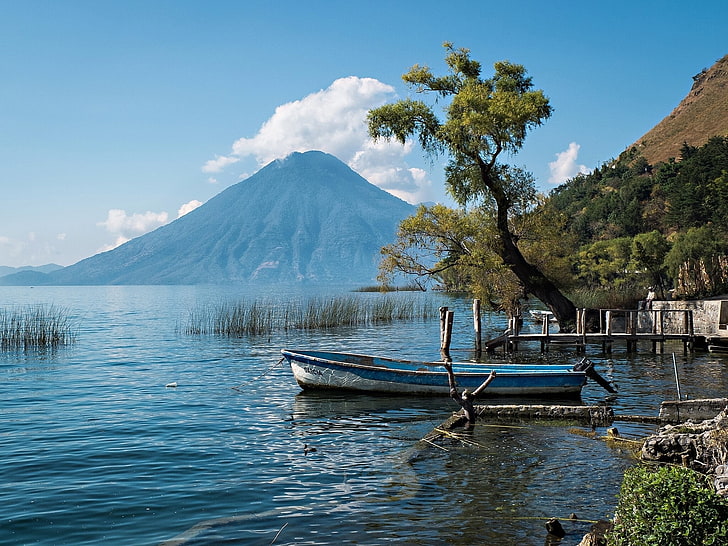 Lake atitlan volcano atitlan, Guatemala, Boat, Tree, water, HD wallpaper