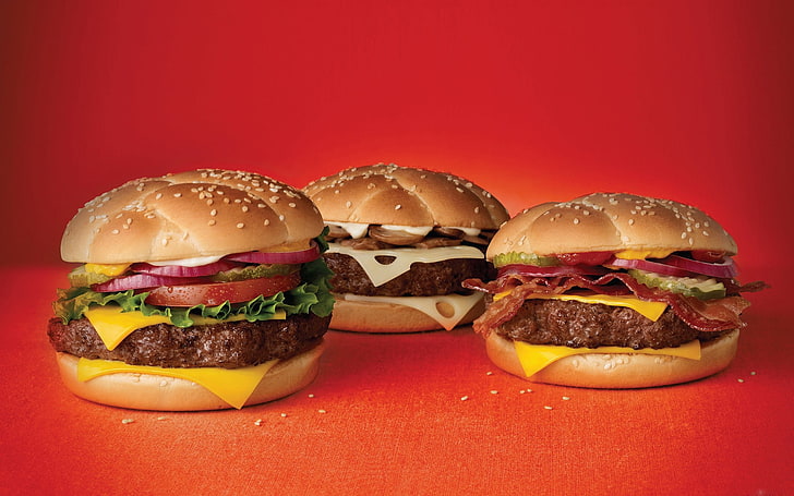 burgers, food, lunch, hamburgers, sandwiches, fast food, unhealthy eating, HD wallpaper