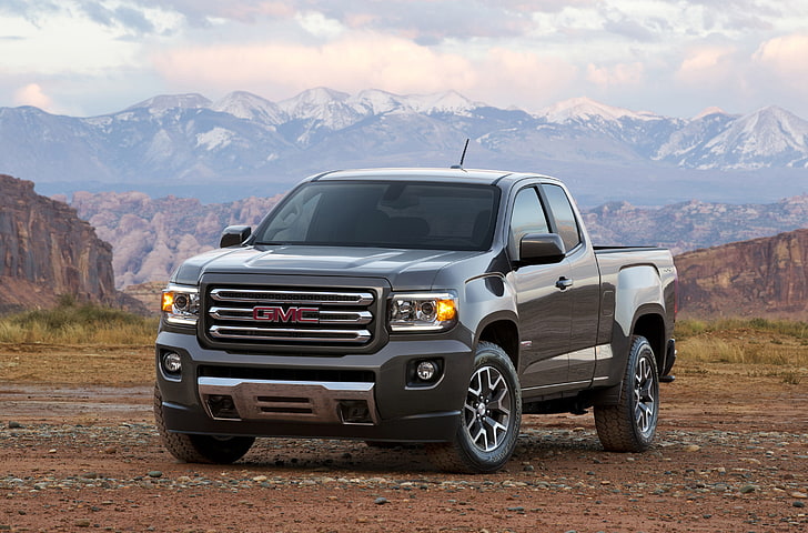 gray GMC Sierra, canyon, 2015, pickup, mountains, car, land Vehicle, HD wallpaper