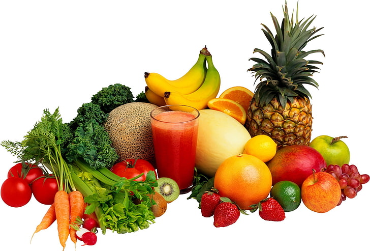 assorted-variety fruit lot, vegetables, juice, banana, pineapple