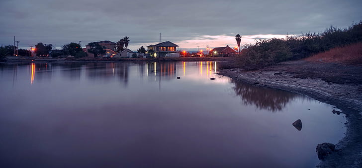 body of water near house during sunset, Silent night, Alviso  California, HD wallpaper