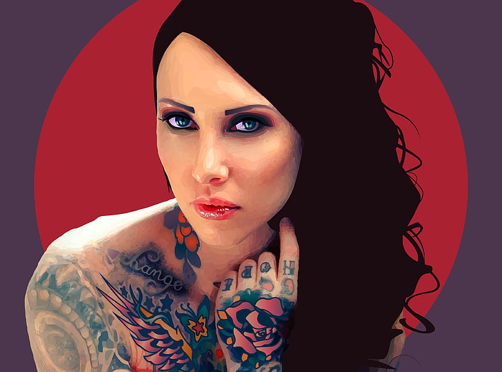 tattoo, vector, beautiful woman, beauty, women, portrait, make-up, HD wallpaper