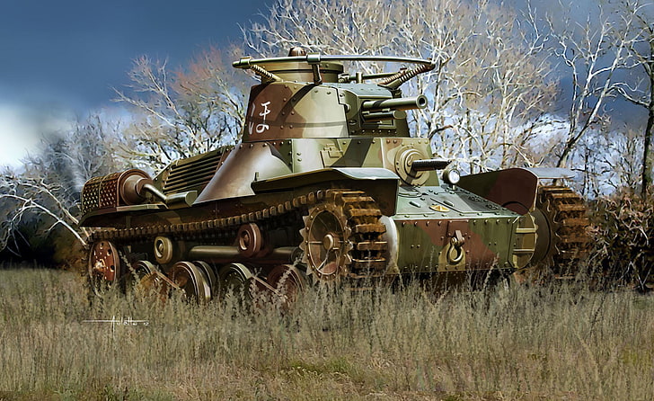 easy, art, tank, Japanese, WW2., tower, medium, part, machines, HD wallpaper