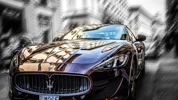 maroon Maserati car, MC Stradale, Maserati GranTurismo, coupe, HD wallpaper