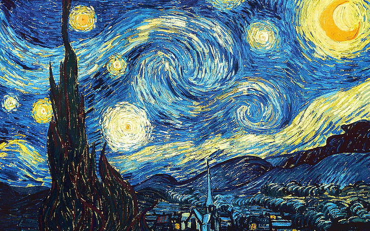 painting, starry night, abstract, Vincent van Gogh
