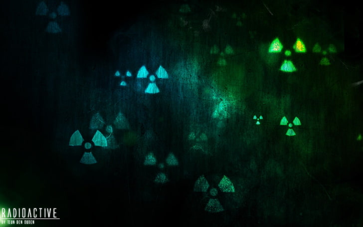 radioactive logo, green, digital art, night, illuminated, no people