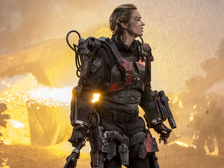 Edge of Tomorrow Emily Blunt HD, female movie character with guns