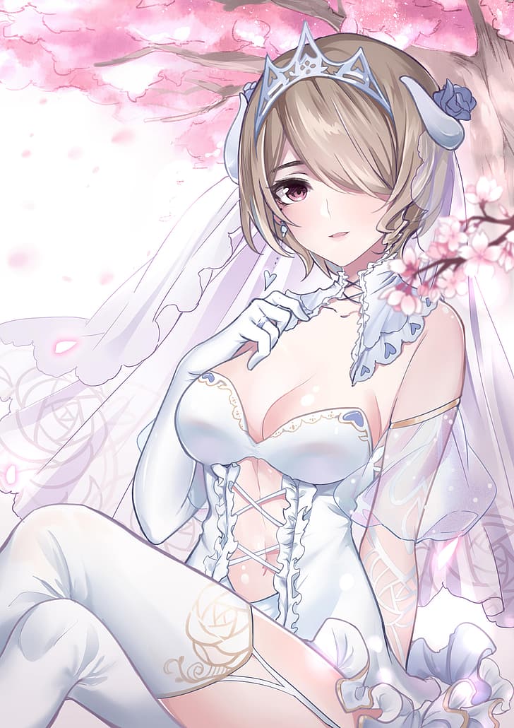 Honkai Impact 3rd, Rita Rossweisse, wedding dress, Sakura blossom, HD wallpaper