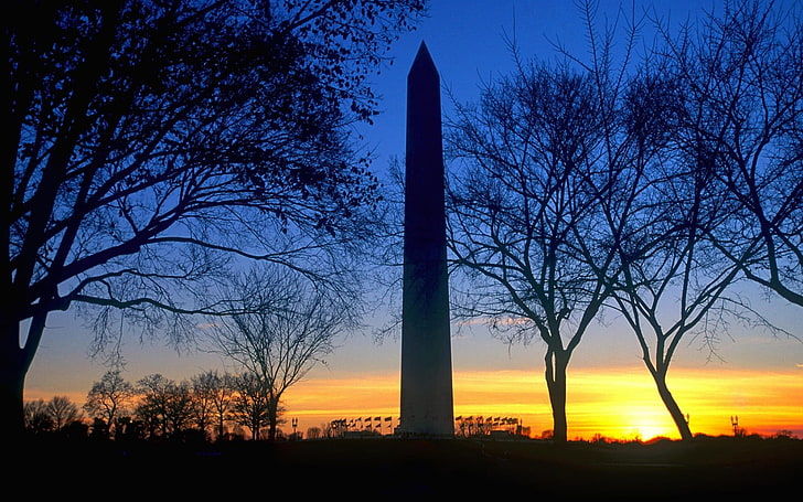 Washington D.C. Blue Sky Sunset Monu, obelisk tower, Cityscapes, HD wallpaper