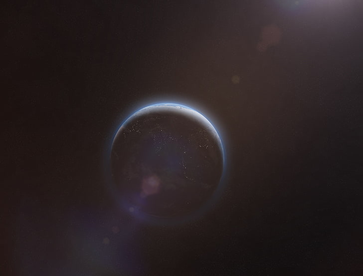 round black and gray metal tool, space, planet, lens flare, astronomy, HD wallpaper