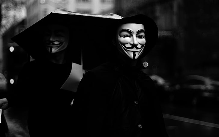 Guy Fawkes mask, Anonymous, smiling, portrait, looking at camera
