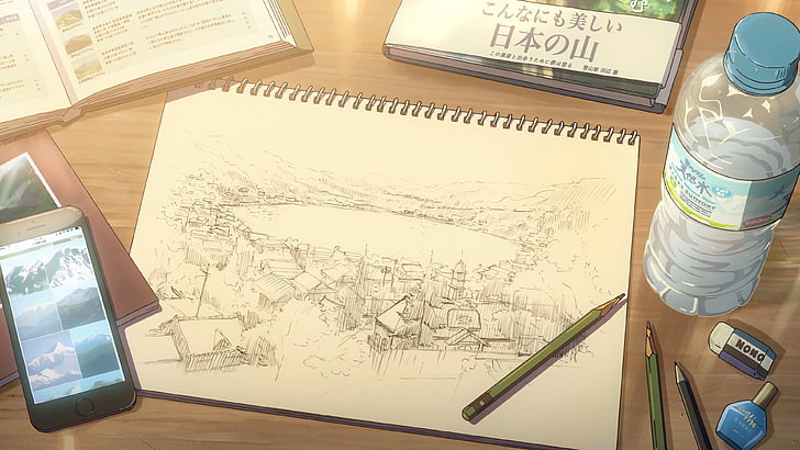 clear plastic bottle and pen, Makoto Shinkai, Kimi no Na Wa, anime