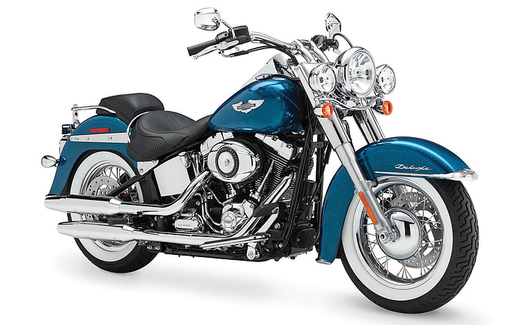 Harley-Davidson FLSTN Softail Deluxe, blue and black cruiser motorcycle, HD wallpaper