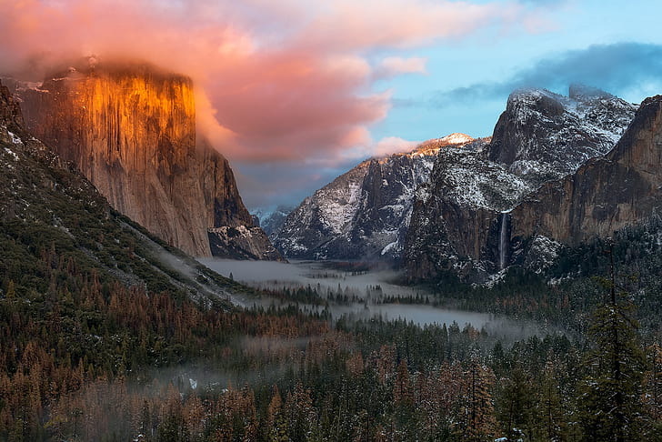 landscape, mountains, forest, Yosemite National Park, HD wallpaper