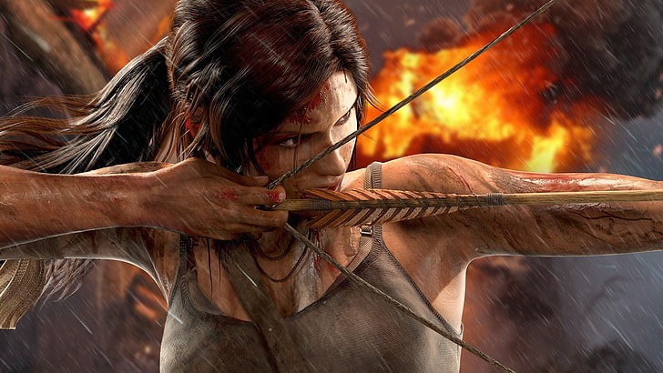 woman holding bow and arrow illustration, Tomb Raider, arrows