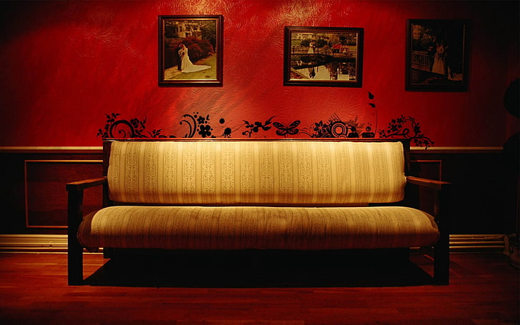 couch, indoors, red, furniture, domestic room, home interior