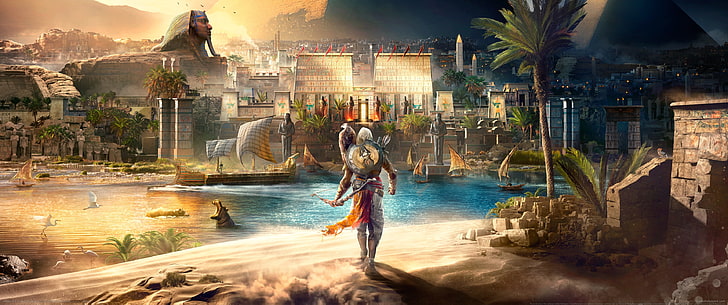video games, desert, ultrawide, ultra-wide, Assassin's Creed: Origins, HD wallpaper