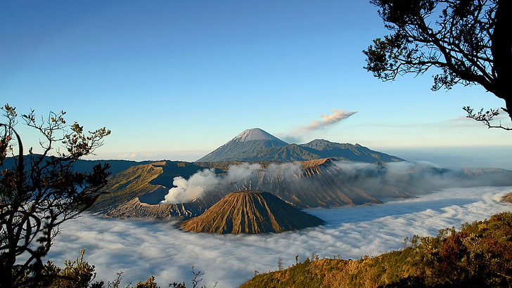 indonesia, mount bromo, mountain, clouds, wonderful, landscape, HD wallpaper
