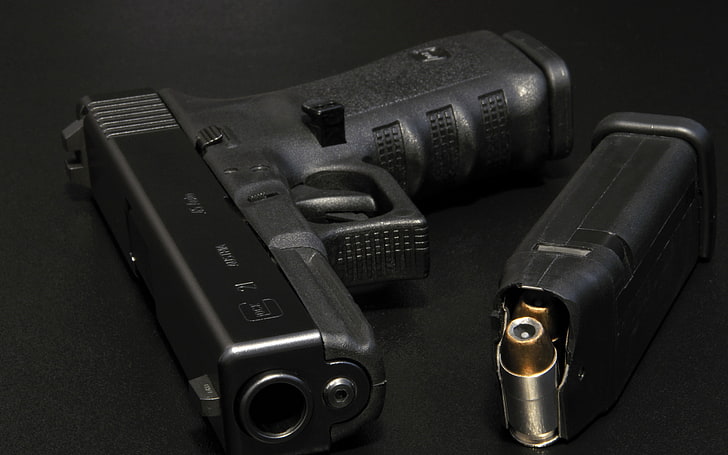 black semi-automatic pistol, macro, gun, weapons, Glock 21, handgun