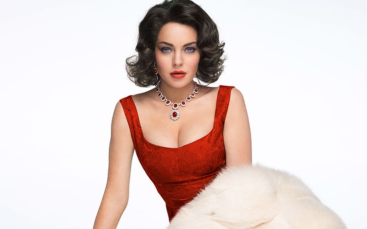 Lindsay Lohan as Elizabeth Taylor, women's red sleeveless dress and silver ruby studded necklace, HD wallpaper