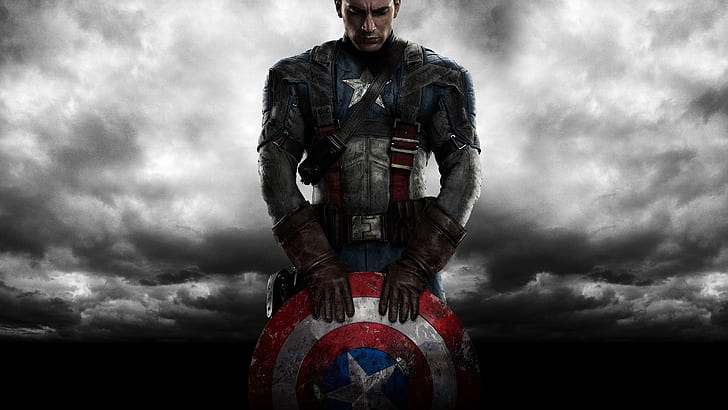Captain America: The First Avenger, chris evans, shield, clouds, HD wallpaper