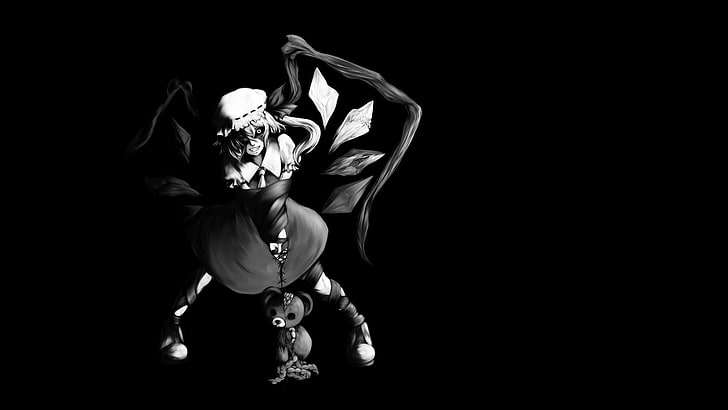 anime, Touhou, Flandre Scarlet, black, black background, studio shot
