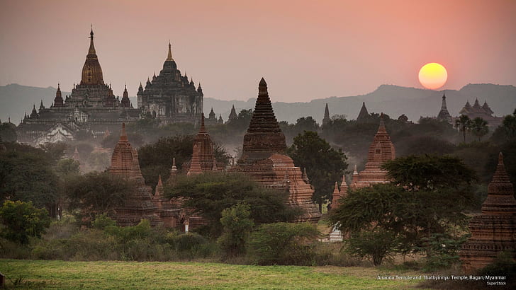 Ananda Temple and Thatbyinnyu Temple, Bagan, Myanmar, Asia, HD wallpaper