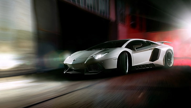 gray sports car, blurred, Lamborghini, Lamborghini Aventador, HD wallpaper