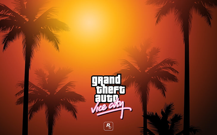 Grand Theft Auto Vice City case cover, palm trees, the inscription, HD wallpaper