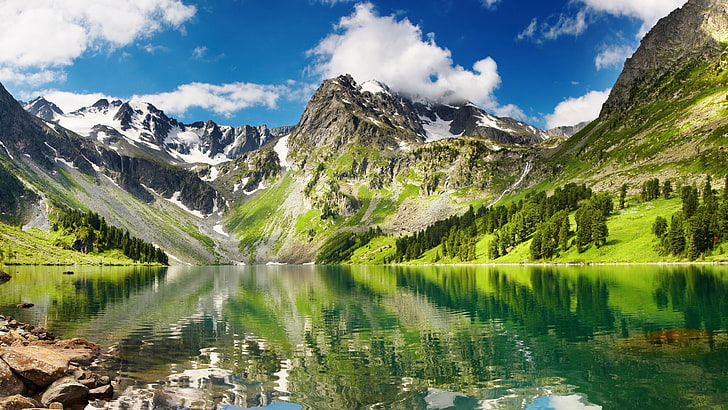 landscape, altay, turquoise lake, katun ridge, siberia, altai