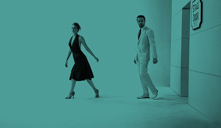 woman and man walking out on store, Emma Stone, Ryan Gosling, HD wallpaper