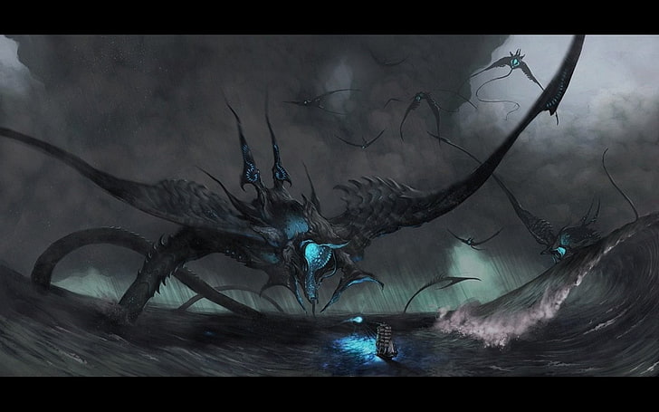 black and blue monster game application screenshot, creature, HD wallpaper