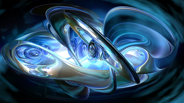 rings, blue, fractal art, liquid, plasma, spiral, 3d, graphics, HD wallpaper