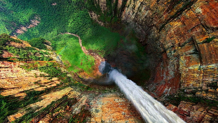 nature, canyon, valley, landscape, mountain, waterfall, rock, HD wallpaper
