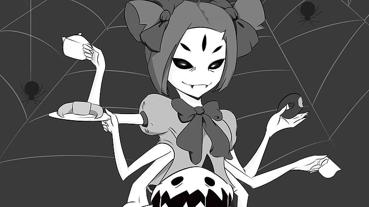 spider girl cartoon illustration, Undertale, Muffet, vector, halloween