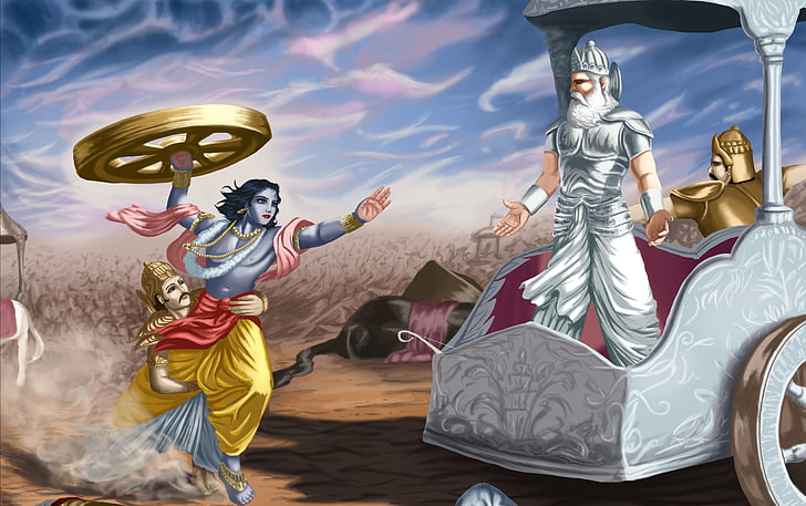 Lord Krishna And Bhishma Pitamah, Hindu god illustration, war HD wallpaper