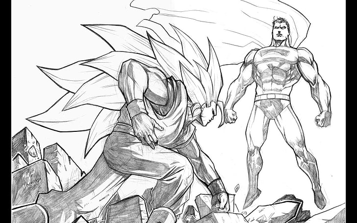 Son Goku Super Saiyan 3 and Superman sketch, Comics, Crossover, HD wallpaper