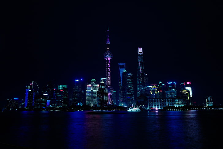 landscape photo of cityscape, lights, night, China, water, building exterior