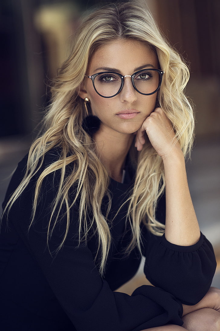 blonde, women, model, women with glasses, hair, eyeglasses.
