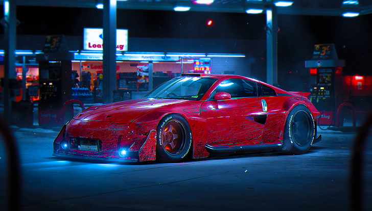 red coupe, Nissan, Color, 350Z, Tuning, Future, by Khyzyl Saleem