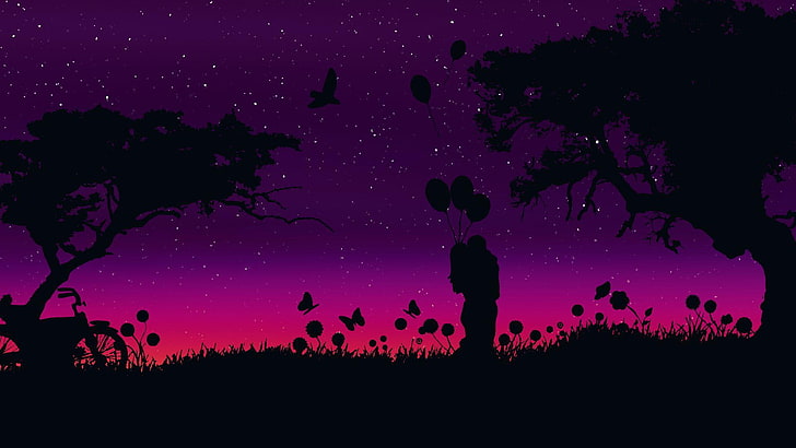 purple, couple, romantic, night, night sky, purple sky, love, HD wallpaper