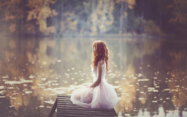 HD wallpaper: Lonely girl, white dress, lakeside | Wallpaper Flare